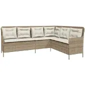 vidaXL Tuinbank met kussens L-vormig poly rattan beige