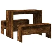 Syfax 3-delige Eettafel en bankenset bewerkt hout gerookt eikenkleur
