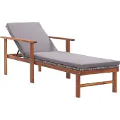 Prolenta Maison Exclusive - Ligbed met kussen, polyrotan, acacia massiefhout, grijs