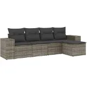 vidaXL 5-delige Loungeset met kussens poly rattan grijs