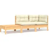 Syfax 3-delige Loungeset met crèmekleurige kussens massief grenenhout