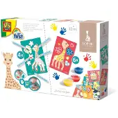 SES Creative - Sophie la Girafe - 2-in-1 - Kleuren en verven - 3 kleuren vingerverf - 5 babymarker stiften - met 10 knutselkaarten - makkelijk uitwasbaar
