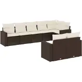 vidaXL 8-delige Loungeset met kussens poly rattan bruin