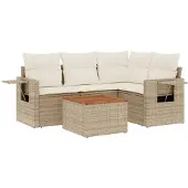 vidaXL 5-delige Loungeset met kussens poly rattan beige