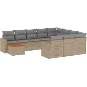 vidaXL 11-delige Tuinset met kussens poly rattan beige