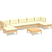 vidaXL 8-delige Loungeset met crèmekleurige kussens grenenhout