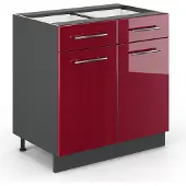 Vicco Keukenonderkast Fame-Line Bordeauxrode hoogglans 80 cm zonder werkblad, Model 35557