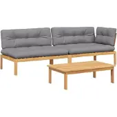 vidaXL 3-delige Loungeset pallet met kussens massief acaciahout
