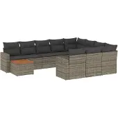 vidaXL 11-delige Loungeset met kussens poly rattan grijs