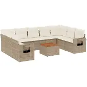 vidaXL 10-delige Loungeset met kussens poly rattan beige