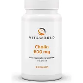 Vita-World GmbH Vitaworld Choline 600 mg | 60 capsules | Plantaardig cholinebitartraat | Ondersteunt de leverfunctie en de vetstofwisseling | Veganistisch