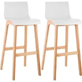 CLP Set van 2 barkrukken, model Hover, met kunststof zittingen, vierpotige basis van natuurlijk beukenhout, kleur: wit