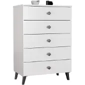 Akord Nachtkastje MOBI met 5 Lades / Furniture Factory / Wit met Zwarte Handgrepen / 60 x 89 x 37 cm