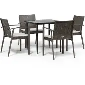 vidaXL 5-delige Tuinset met kussens poly rattan en staal