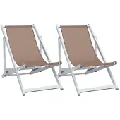 vidaXL Strandstoelen inklapbaar 2 st aluminium en textileen bruin