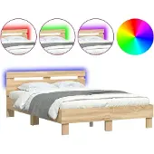 vidaXL Bedframe met hoofdeinde en LED sonoma eikenkleurig 120x190 cm