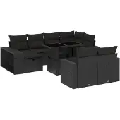 vidaXL 11-delige tuinmeubelset met kussens, zwart, polyrotan