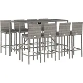 vidaXL 9-delige Tuinbarset met kussens poly rattan grijs