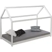 Homestyle4u Kinderbed 90x200 cm - Huisbed met Matras - Wit