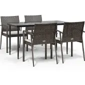vidaXL 5-delige Tuinset met kussens poly rattan en staal