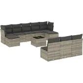 vidaXL 11-delige Loungeset met kussens poly rattan lichtgrijs