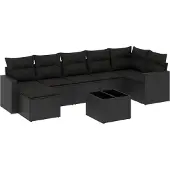 vidaXL 8-delige Loungeset met kussens poly rattan zwart