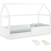 Homestyle4u Kinderbed 90x200 cm - Vloerbed met matras - Huisbed Wit