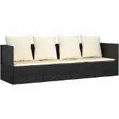 Syfax Loungebed met kussens poly rattan zwart