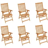 vidaXL Tuinstoelen 6 st met grijs geruite kussens massief teakhout