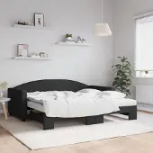 Prolenta Maison Exclusive - Uittrekbaar dagbed met matrassen, zwart, 90x190 cm, stof