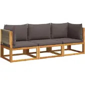 vidaXL 3-delige tuinbankset met kussens acaciahout & touw