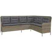 vidaXL Tuinbank met kussens L-vormig poly rattan grijs