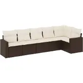 vidaXL 6-delige Loungeset met kussens poly rattan bruin