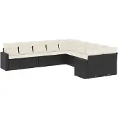 vidaXL 10-delige Loungeset met kussens poly rattan zwart