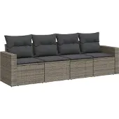 vidaXL 4-delige Loungeset met kussens poly rattan grijs
