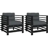 vidaXL Tuinstoelen 2 st met kussens massief grenenhout zwart