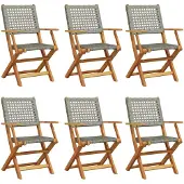vidaXL Tuinstoelen 6 st inklapbaar poly rattan en massief hout grijs