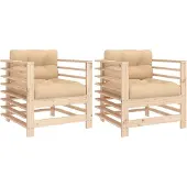 vidaXL Tuinstoelen 2 st met kussens massief grenenhout