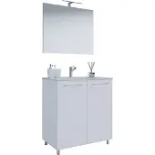 VCM 3 stuks. Set | 1 wastafel met draaideuren, 1 spiegel, 1 wastafel | Keramische wastafel | Kast staand 60 cm | Badkamermeubel set - Badinos