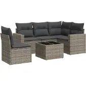 vidaXL 6-delige Loungeset met kussens poly rattan grijs