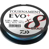Daiwa Tournament x8 Braid EVO+, 300 meter, 0,2 mm, 18 kg / 39,68 lbs, meerkleurig, gevlochten vislijn, artikelnummer 12762-120