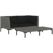 vidaXL 3-delige Loungeset halfrond poly rattan donkergrijs