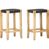 Syfax Barkrukken 2 st echt leer 75 cm zwart
