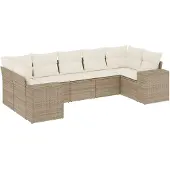 vidaXL 7-delige Loungeset met kussens poly rattan beige