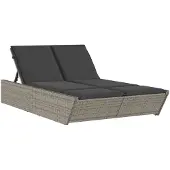 vidaXL Ligbed 2-persoons met kussens poly rattan grijs
