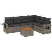 vidaXL 7-delige Loungeset met kussens poly rattan grijs