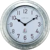 Nextime Poppy – Buitenwandklok – 22 cm – Metaal – Gegalvaniseerd Zilver – Weerbestendig