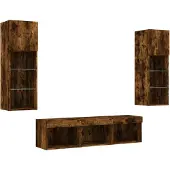 vidaXL 5-delige tv-wandmeubelset met LED bewerkt hout gerookt eiken