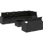vidaXL 9-delige Loungeset met kussens poly rattan zwart
