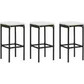 Prolenta Maison Exclusive - Barkrukken met kussen, 3 stuks, zwart, van polyrotan